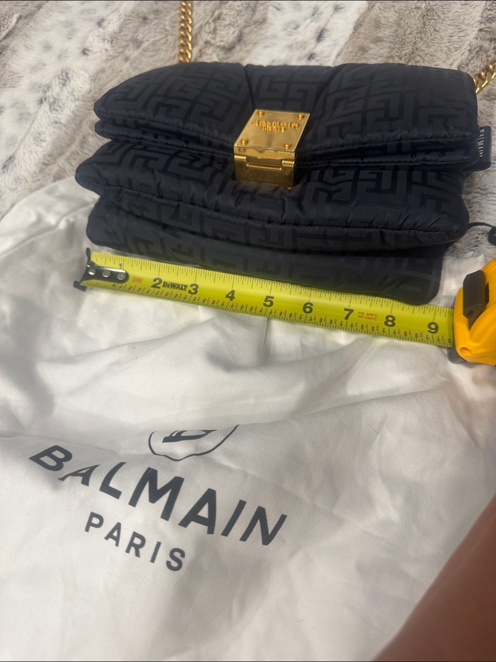 Authentic Balmain Black Shoulder/Crossbody Canvas Bag with Gold Chain Hardware - Picture 12 of 15